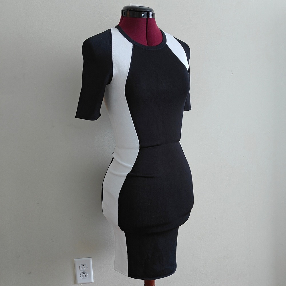 A.L.C. Black White Colorblock Knit Bodycon Mini Dress‎ Slim Fit Short Sleeve S
